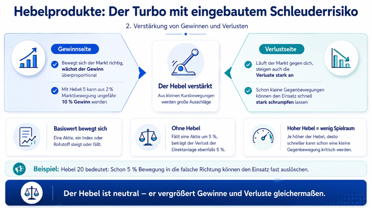 Hebel verst&auml;rkt Gewinne und Verluste